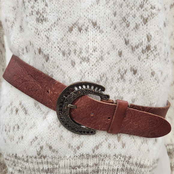 VINTAGE Tooled Leather Belt,Women's Large - Picture 3 of 9